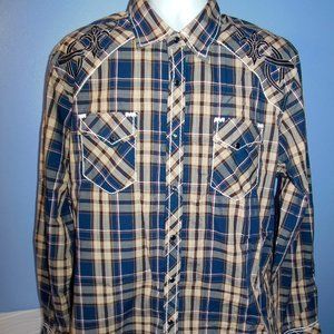 Men Los Altos Blue Beige Plaid Pearl Snap Pocket Long Sleeve Size XXL NWOT